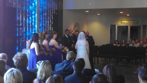 bridal party, bride and groom at crossroads church wedding in corona 