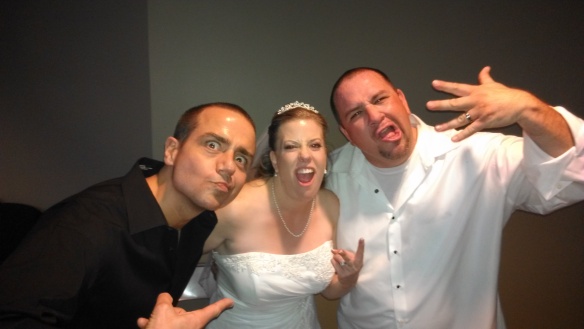 rockstar photo bride and groom and DJ