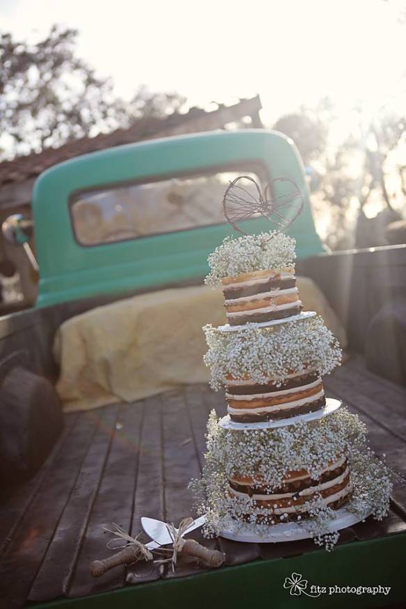wedding cake in back of old pick up truck